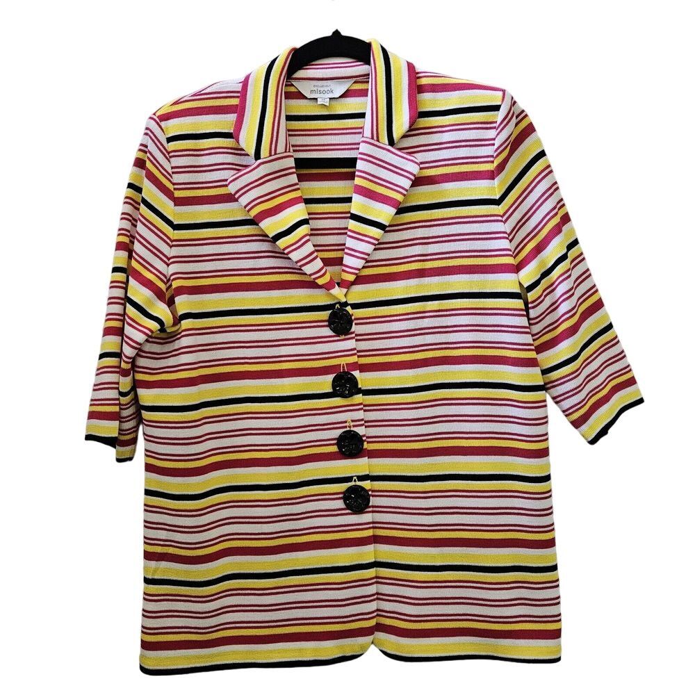 Exclusively MISOOK Multicolor Size M Knit Button Up Top V-Neck 3/4 Sleeve Career